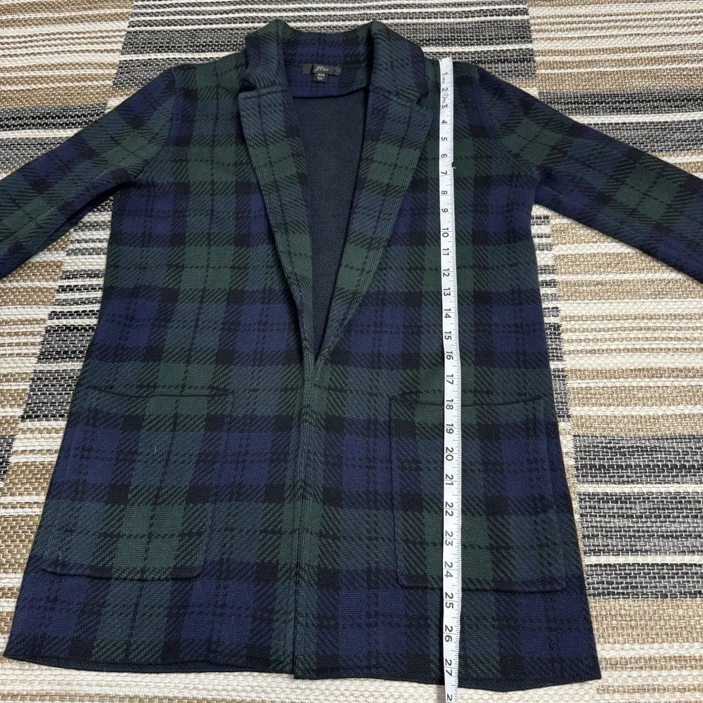 J.Crew Sweater Blazer Women's XXS Sophie Black Watch Plaid Open Front Pockets‎